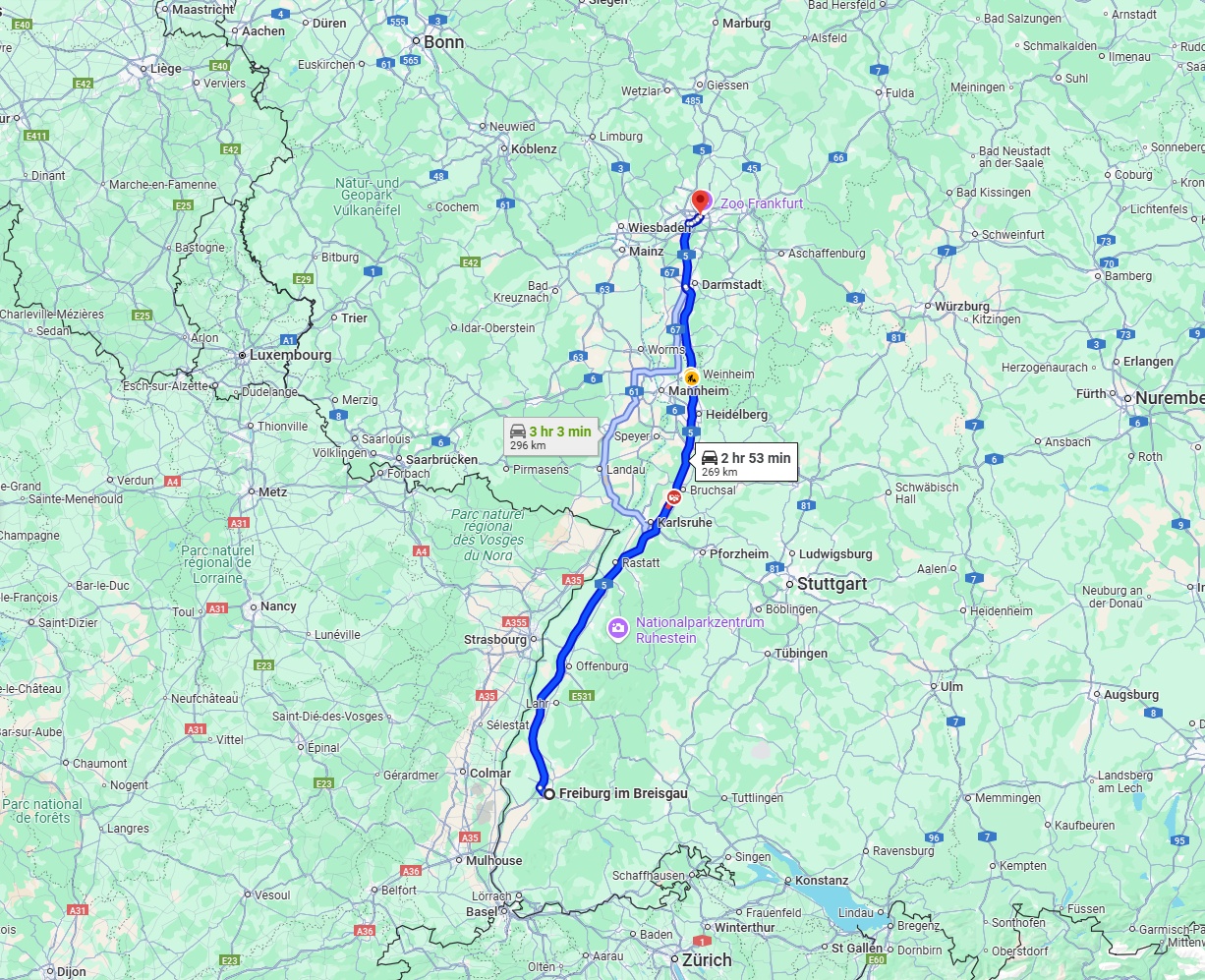 Anreise von Freiburg im Breisgau Zu Frankfurt am Main Über via A5