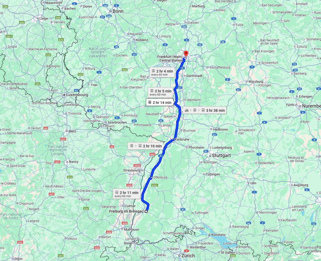 Anreise von Freiburg im Breisgau Zu Frankfurt am Main Über 