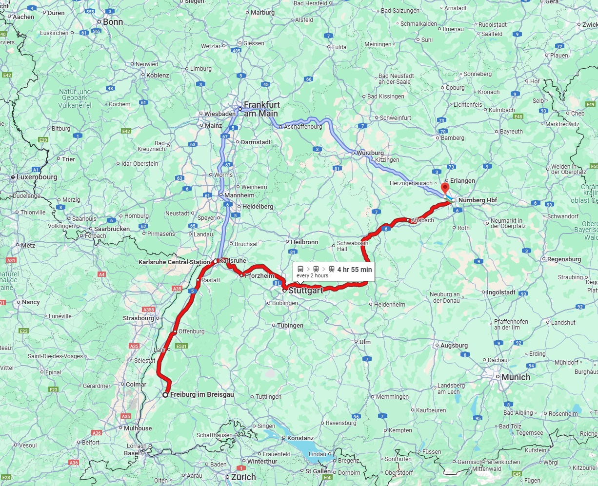 Anreise von Freiburg im Breisgau Zu Fürth Über 