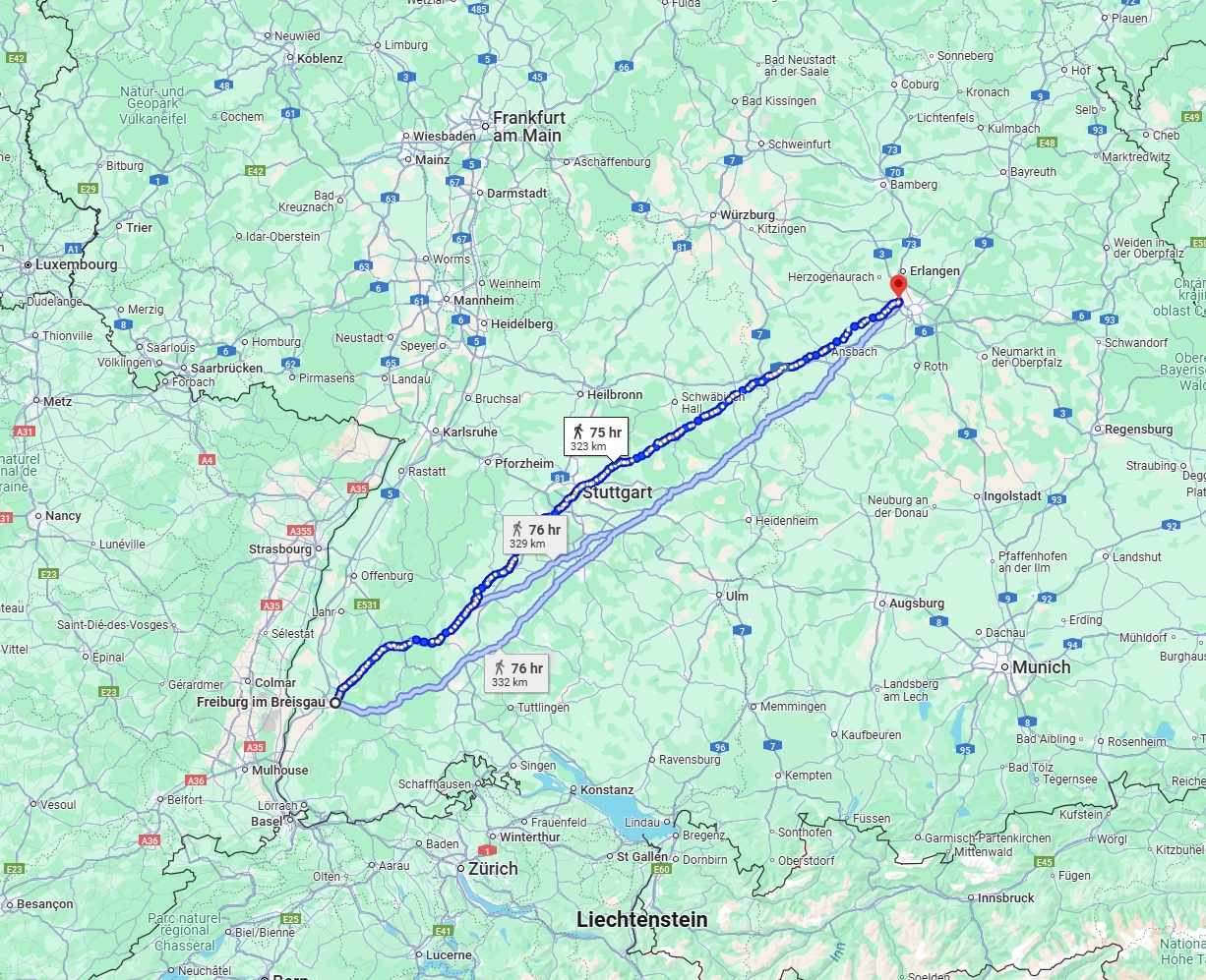 Anreise von Freiburg im Breisgau Zu Fürth Über 