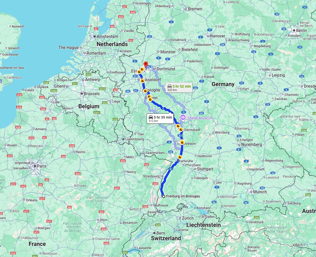 Anreise von Freiburg im Breisgau Zu Gelsenkirchen Über via A5 and A3