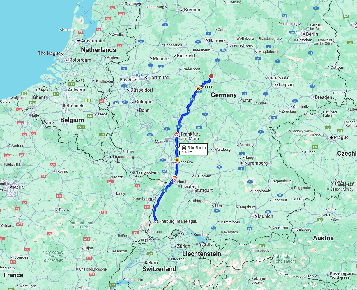 Anreise von Freiburg im Breisgau Zu Göttingen Über via A5