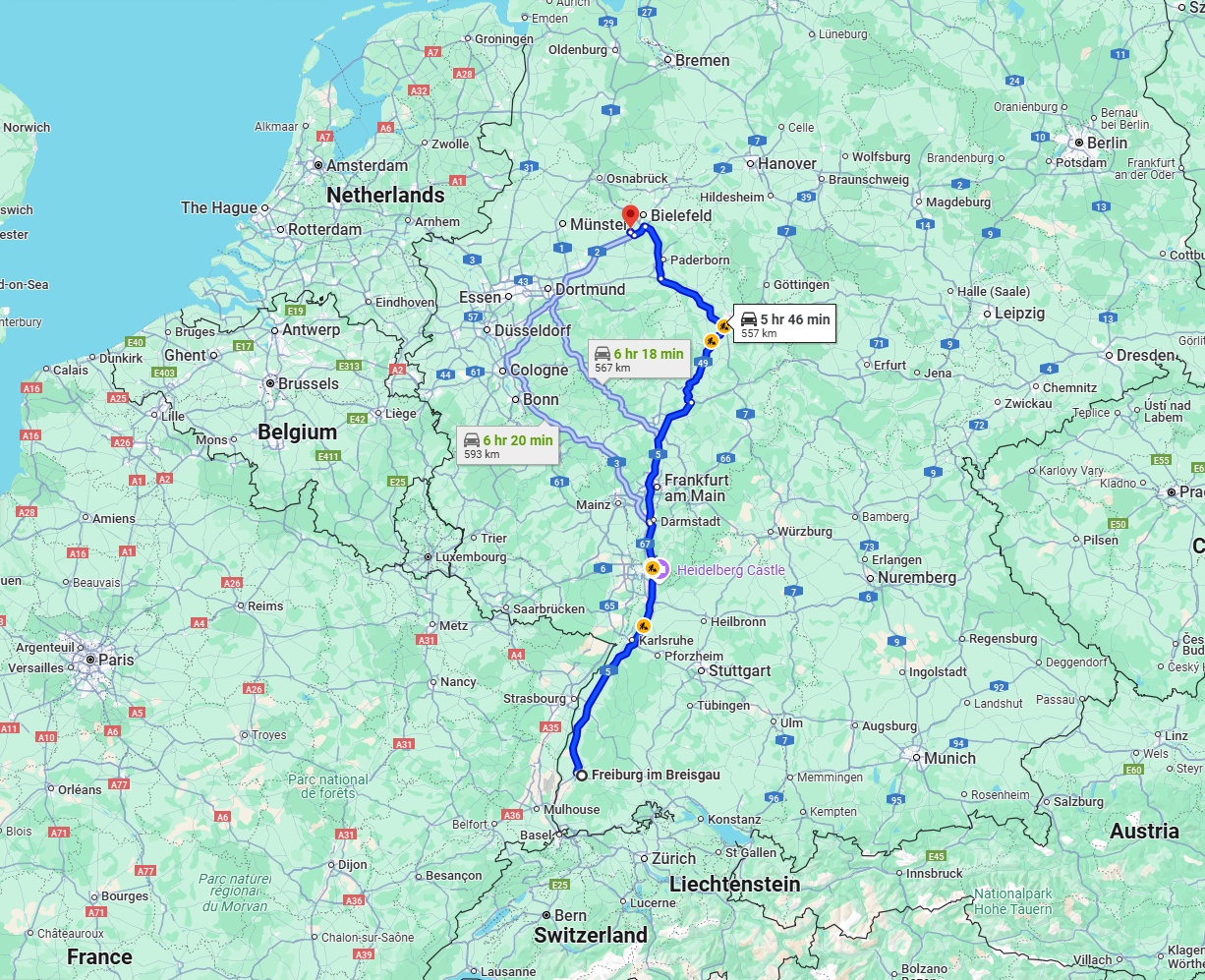 Anreise von Freiburg im Breisgau Zu Gütersloh Über via A5