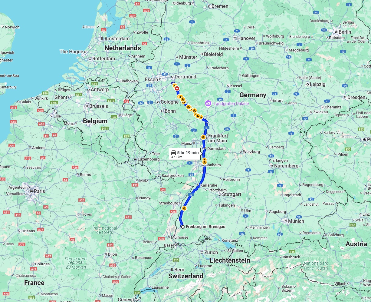 Anreise von Freiburg im Breisgau Zu Hagen Über via A5 and A45