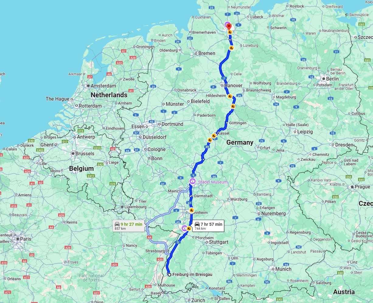 Anreise von Freiburg im Breisgau Zu Hamburg Über via A5 and A7
