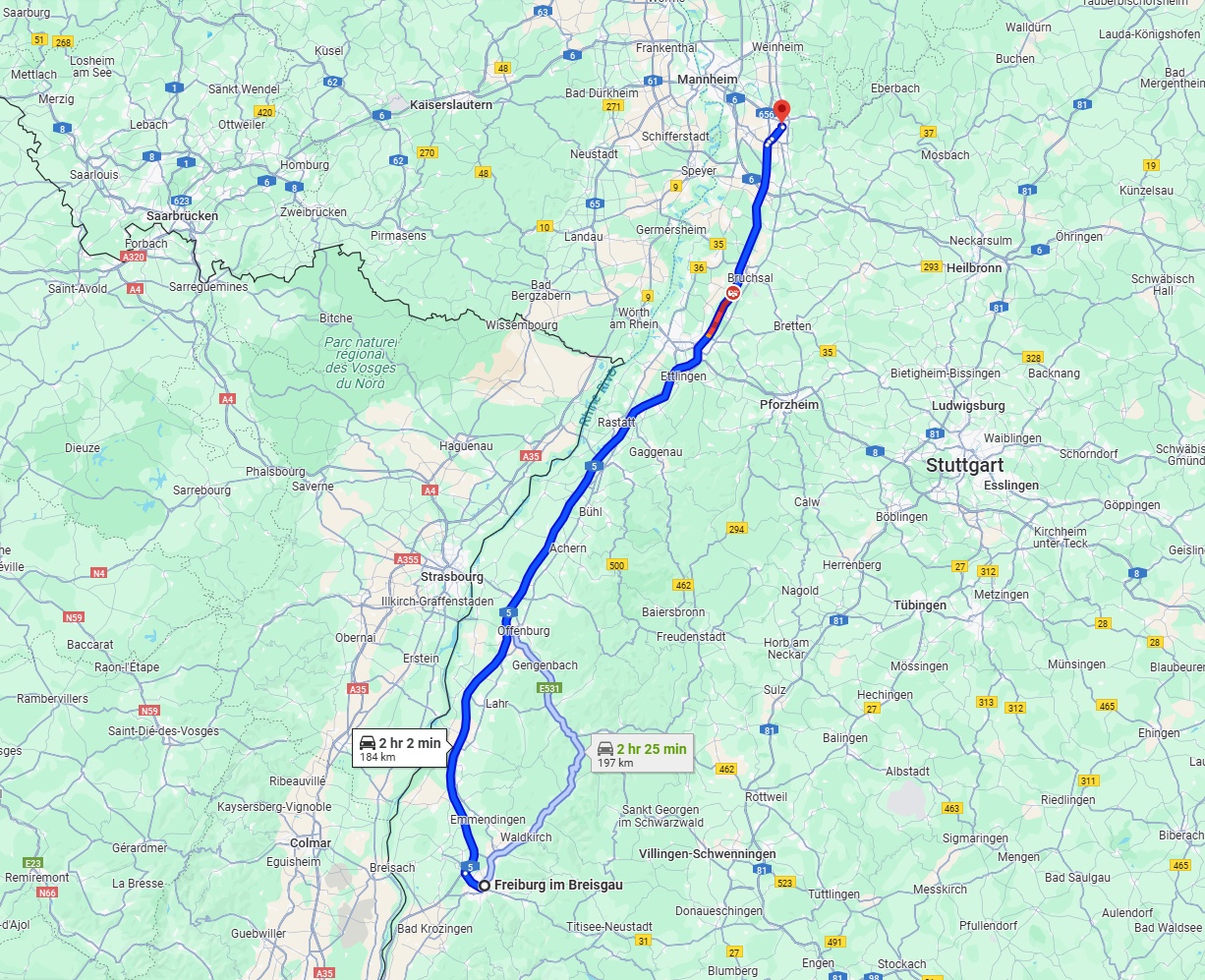 Anreise von Freiburg im Breisgau Zu Heidelberg Über via A5