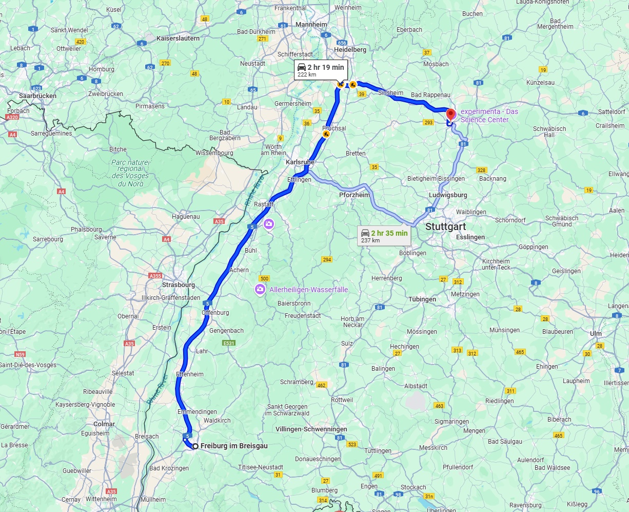 Anreise von Freiburg im Breisgau Zu Heilbronn Über via A5