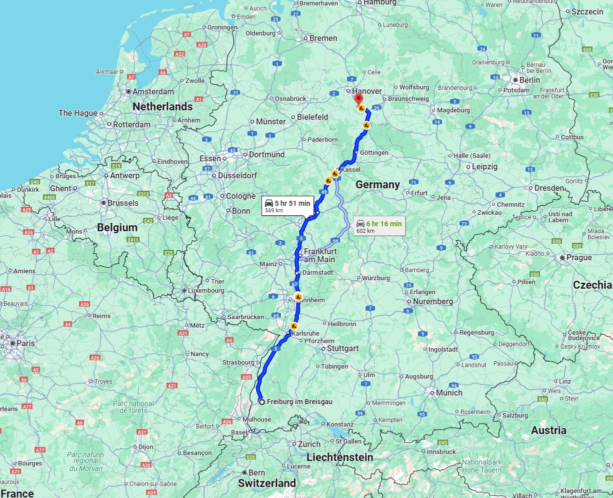 Anreise von Freiburg im Breisgau Zu Hildesheim Über via A5