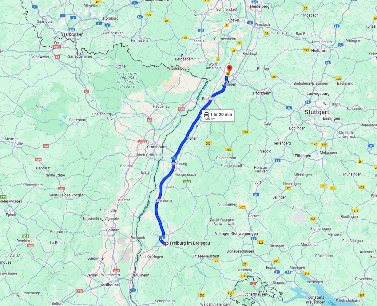 Anreise von Freiburg im Breisgau Zu Karlsruhe Über via A5