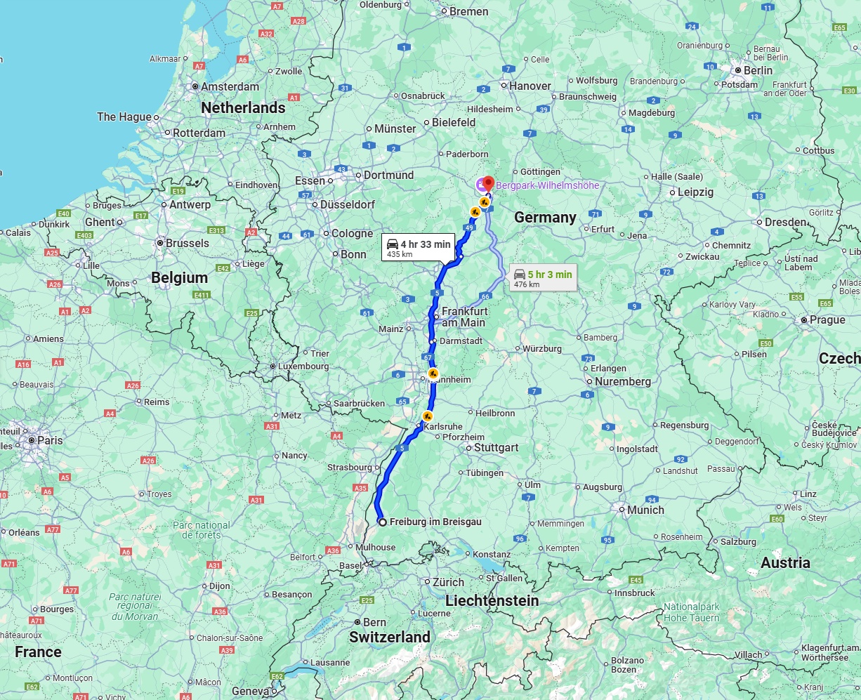 Anreise von Freiburg im Breisgau Zu Kassel Über via A5