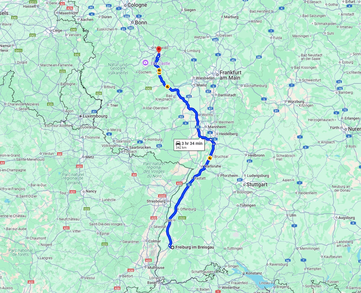 Anreise von Freiburg im Breisgau Zu Koblenz Über via A5 and A61
