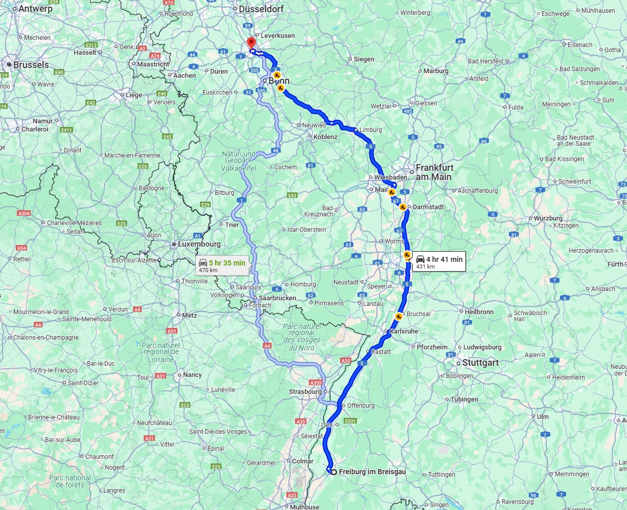 Anreise von Freiburg im Breisgau Zu Köln Über via A5 and A3