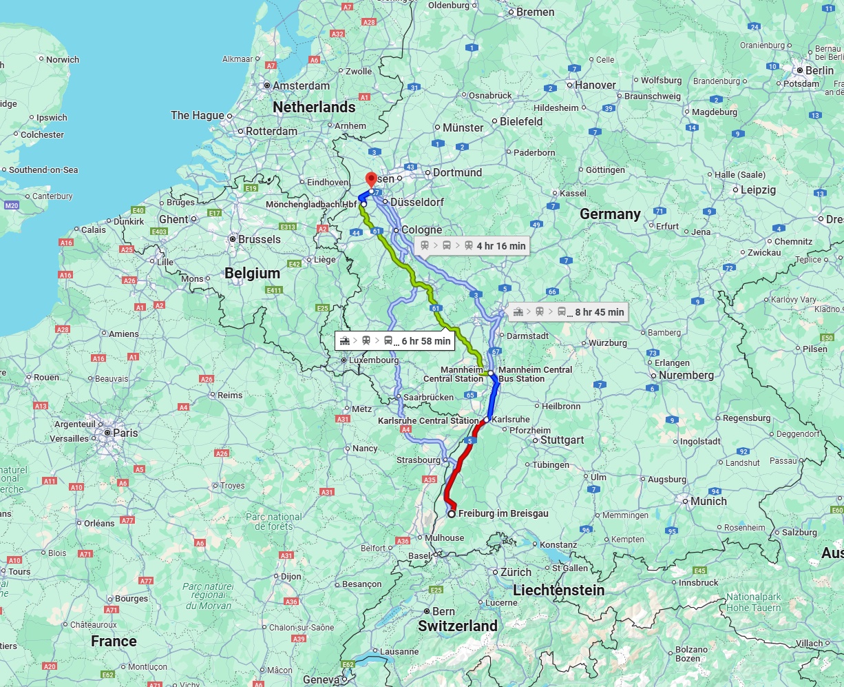 Anreise von Freiburg im Breisgau Zu Krefeld Über 