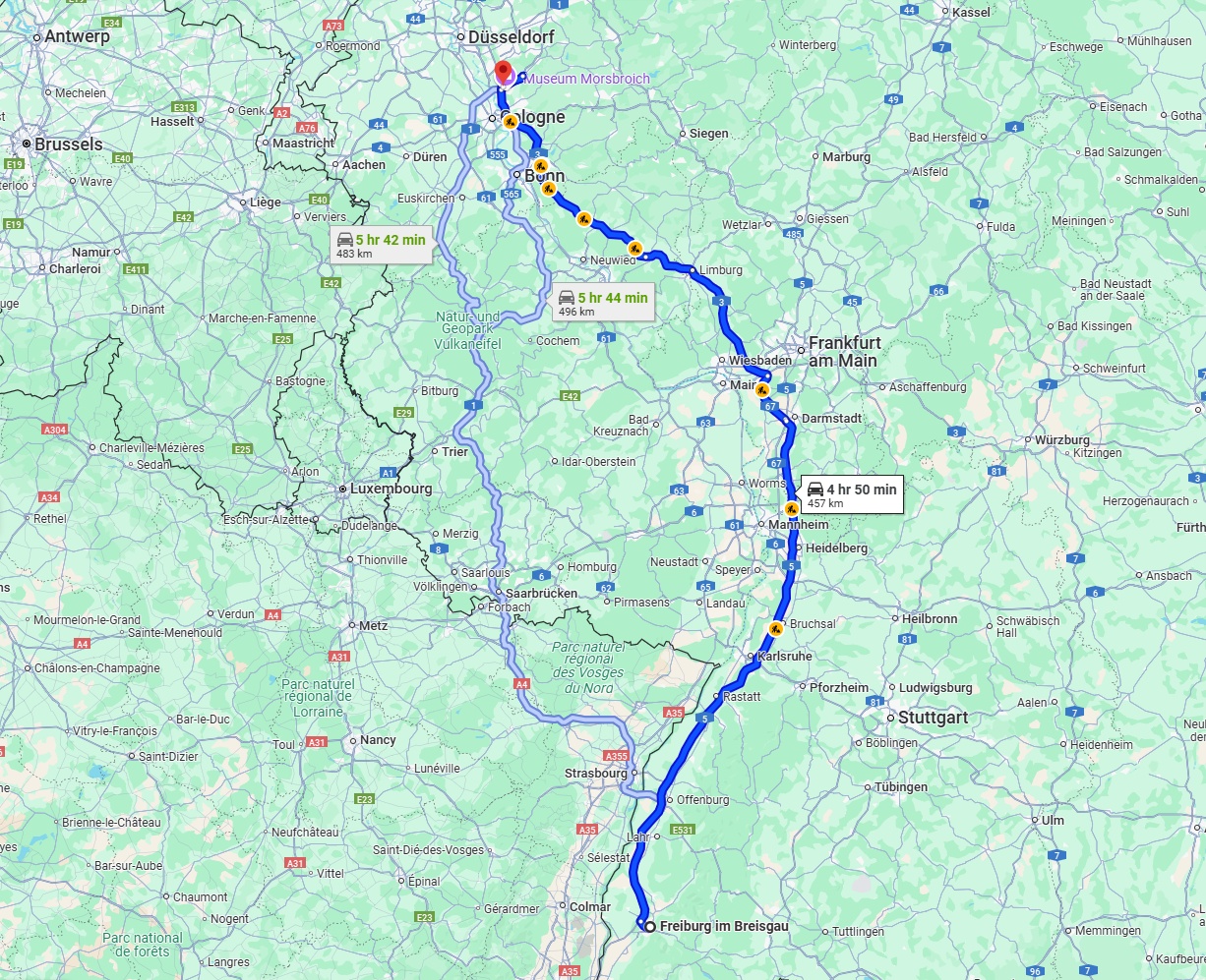 Anreise von Freiburg im Breisgau Zu Leverkusen Über via A5 and A3