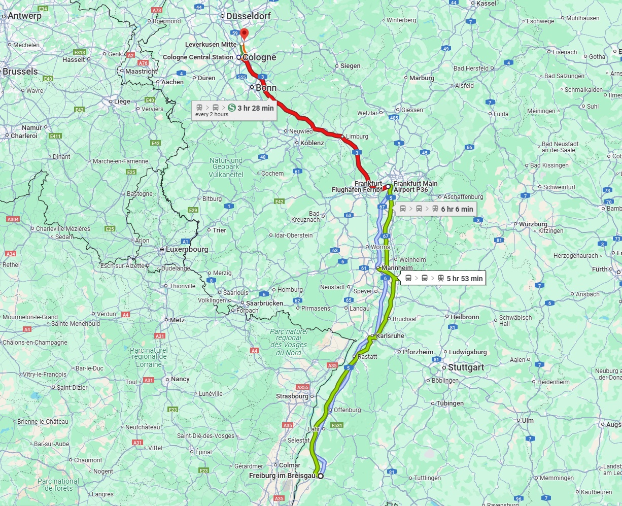 Anreise von Freiburg im Breisgau Zu Leverkusen Über 