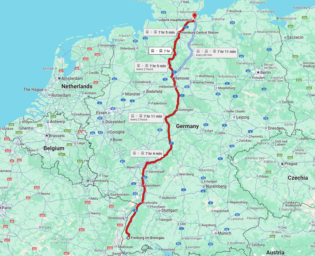 Anreise von Freiburg im Breisgau Zu Lübeck Über 