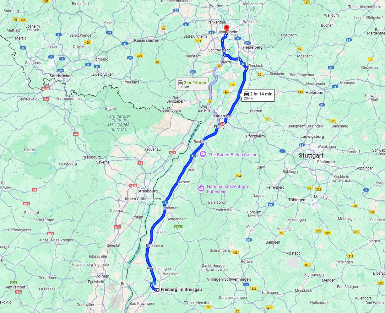 Anreise von Freiburg im Breisgau Zu Ludwigshafen am Rhein Über via A5