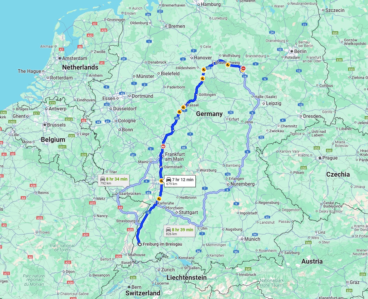 Anreise von Freiburg im Breisgau Zu Magdeburg Über via A5