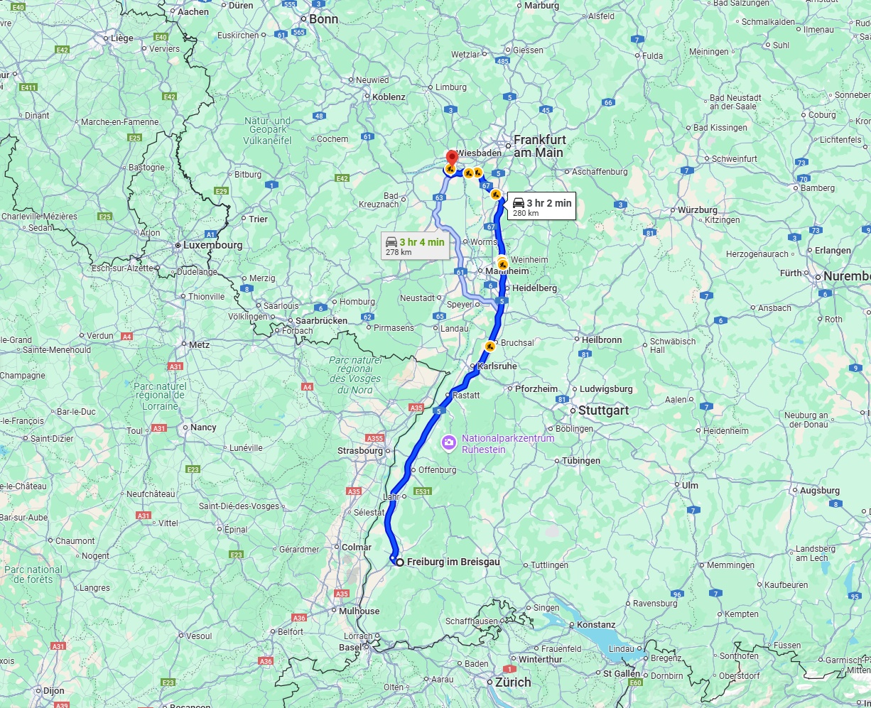 Anreise von Freiburg im Breisgau Zu Mainz Über via A5