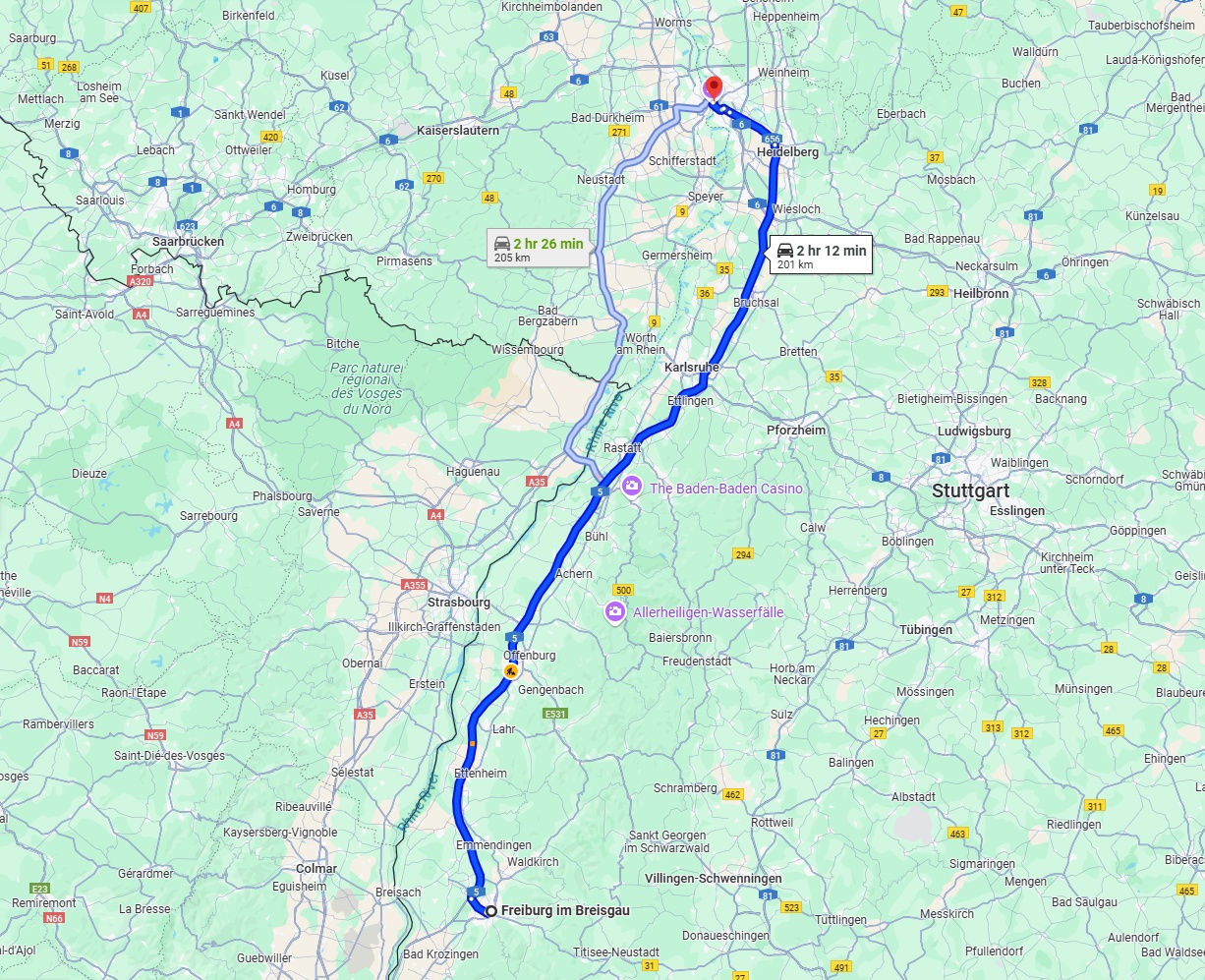 Anreise von Freiburg im Breisgau Zu Mannheim Über via A5