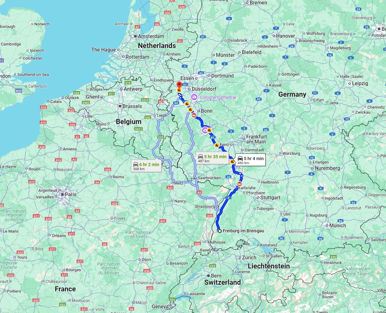 Anreise von Freiburg im Breisgau Zu Mönchengladbach Über via A5 and A61
