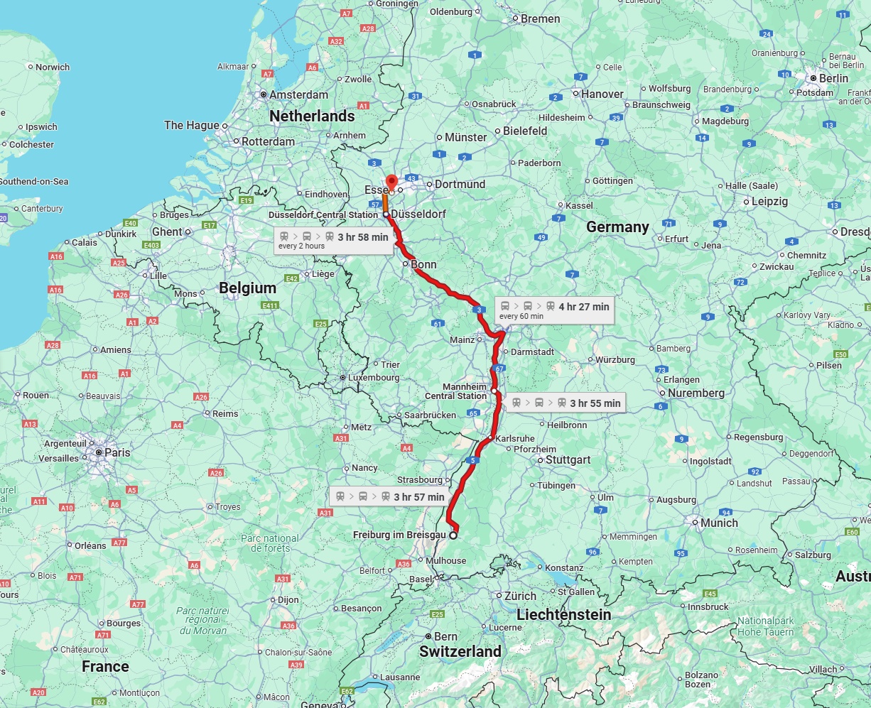 Anreise von Freiburg im Breisgau Zu Mülheim an der Ruhr Über 
