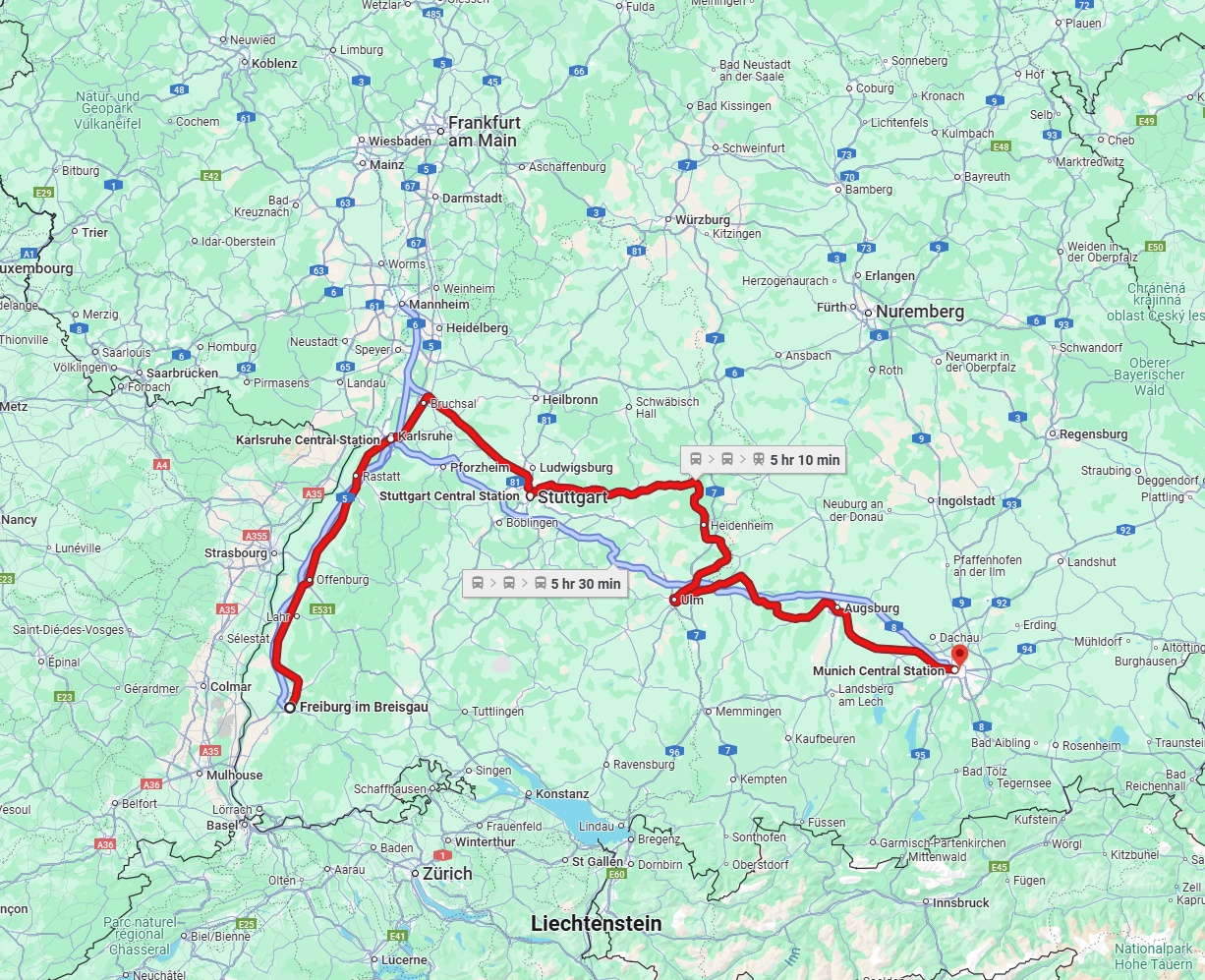 Anreise von Freiburg im Breisgau Zu München Über 