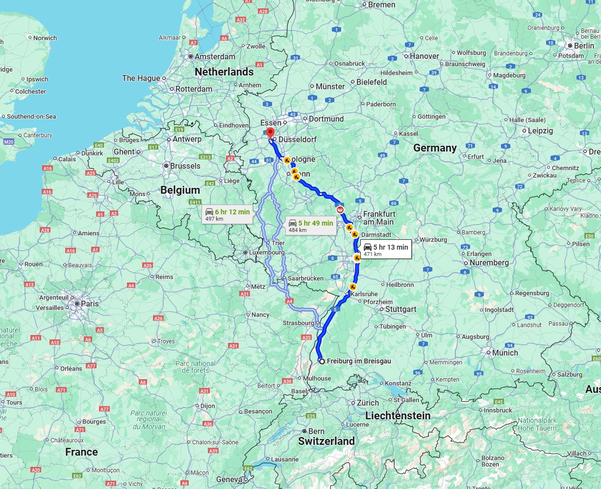 Anreise von Freiburg im Breisgau Zu Neuss Über via A5 and A3