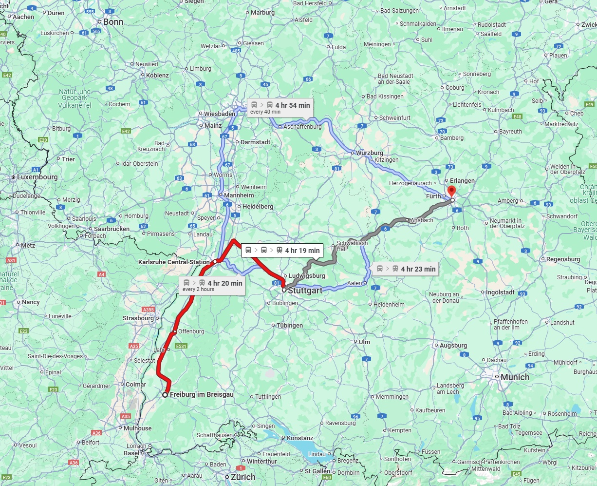 Anreise von Freiburg im Breisgau Zu Nürnberg Über 