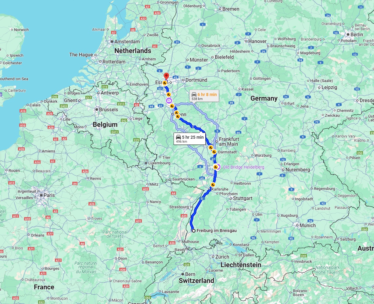 Anreise von Freiburg im Breisgau Zu Oberhausen Über via A5 and A3