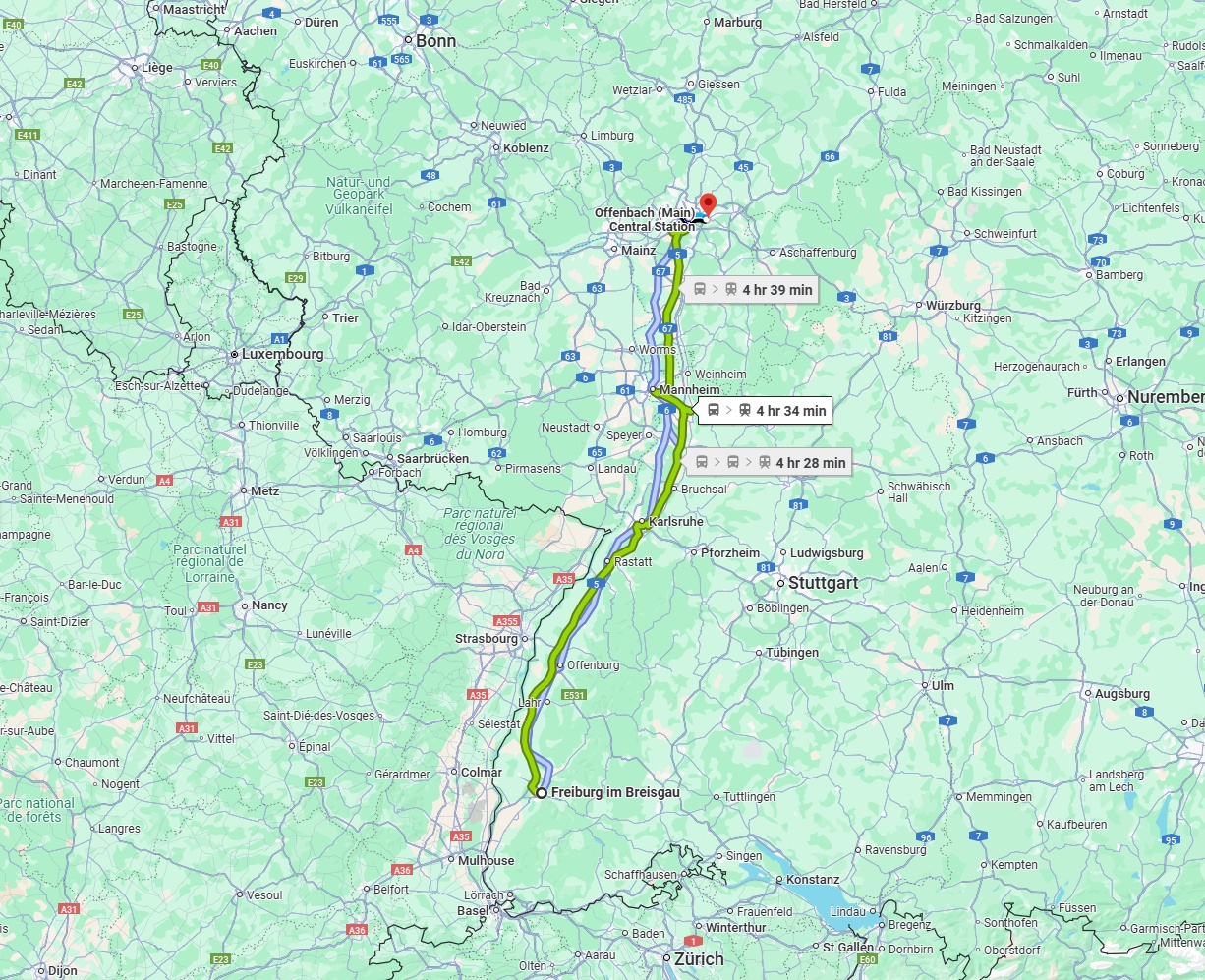 Anreise von Freiburg im Breisgau Zu Offenbach am Main Über 