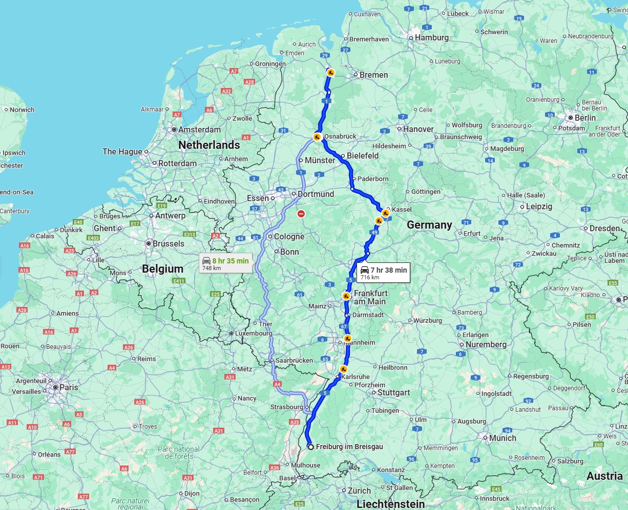 Anreise von Freiburg im Breisgau Zu Oldenburg Über via A5