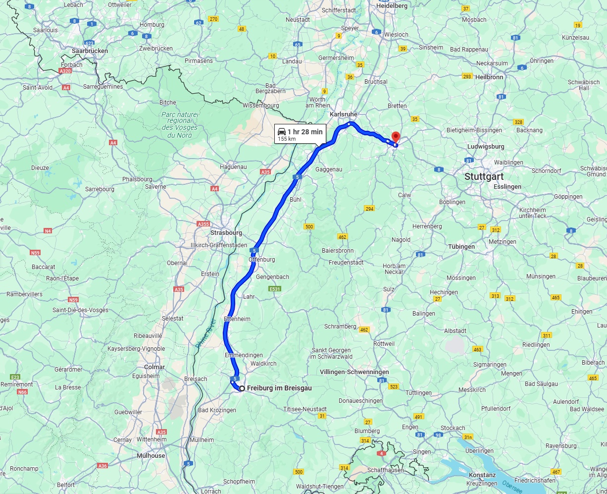 Anreise von Freiburg im Breisgau Zu Pforzheim Über via A5