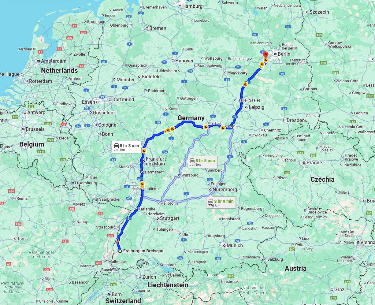 Anreise von Freiburg im Breisgau Zu Potsdam Über via A5