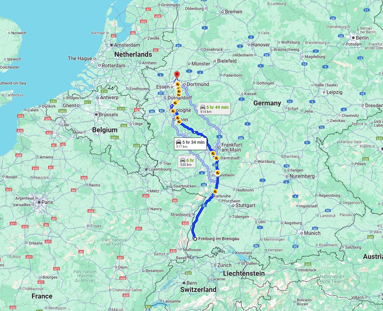 Anreise von Freiburg im Breisgau Zu Recklinghausen Über via A5 and A3
