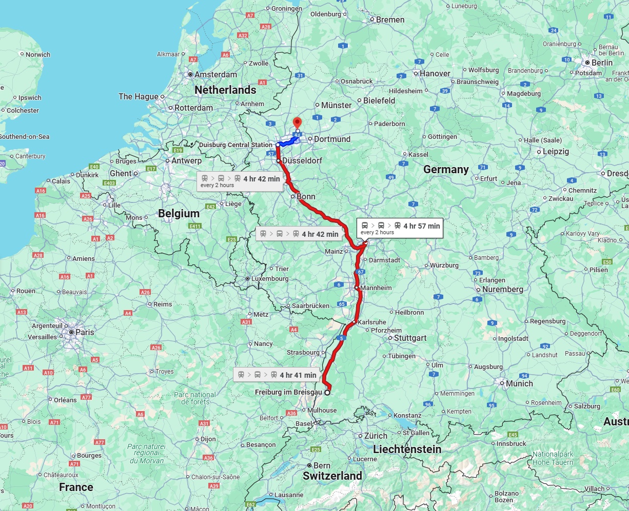 Anreise von Freiburg im Breisgau Zu Recklinghausen Über 