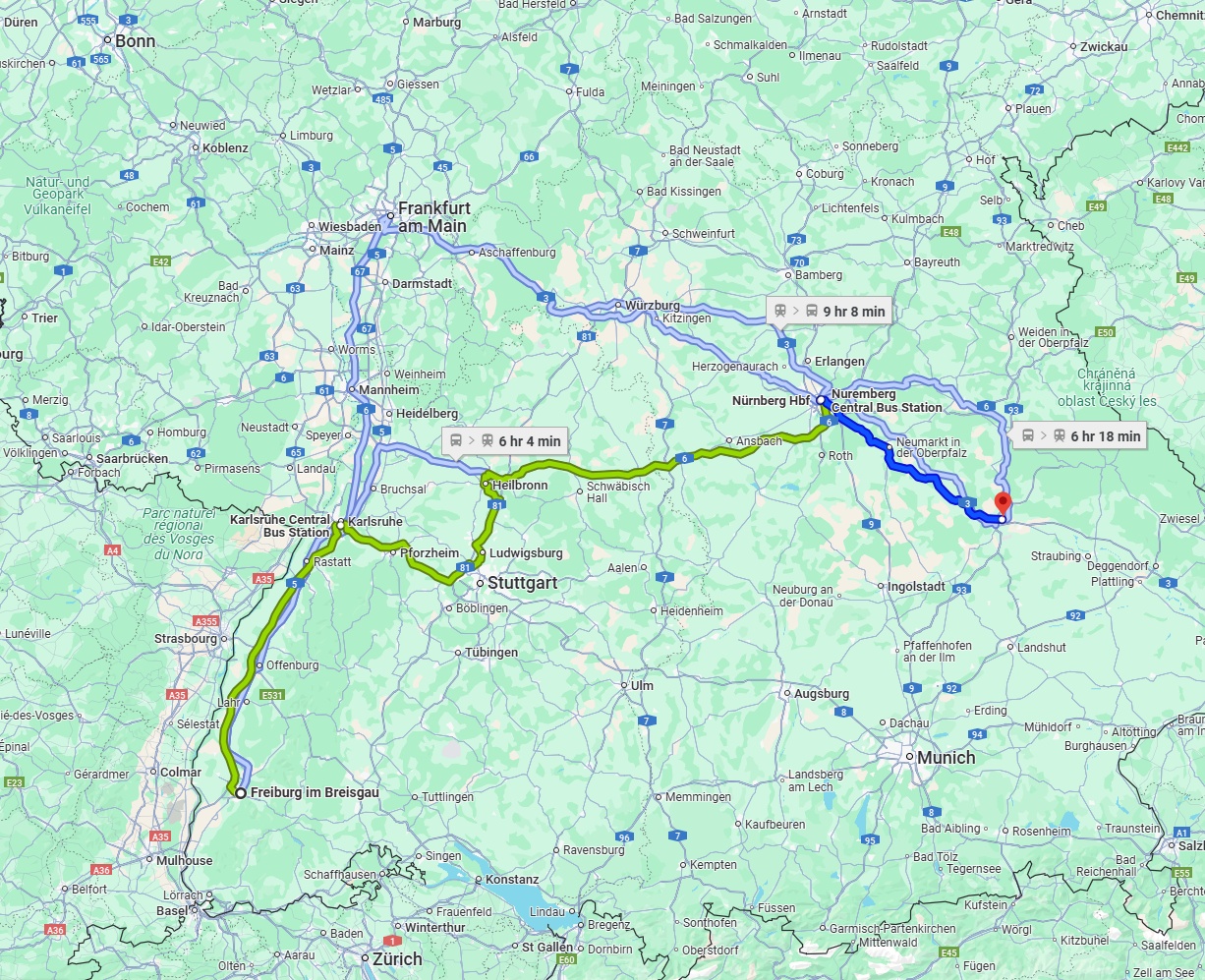 Anreise von Freiburg im Breisgau Zu Regensburg Über 