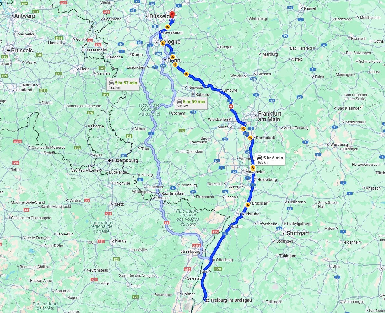 Anreise von Freiburg im Breisgau Zu Remscheid Über via A5 and A3