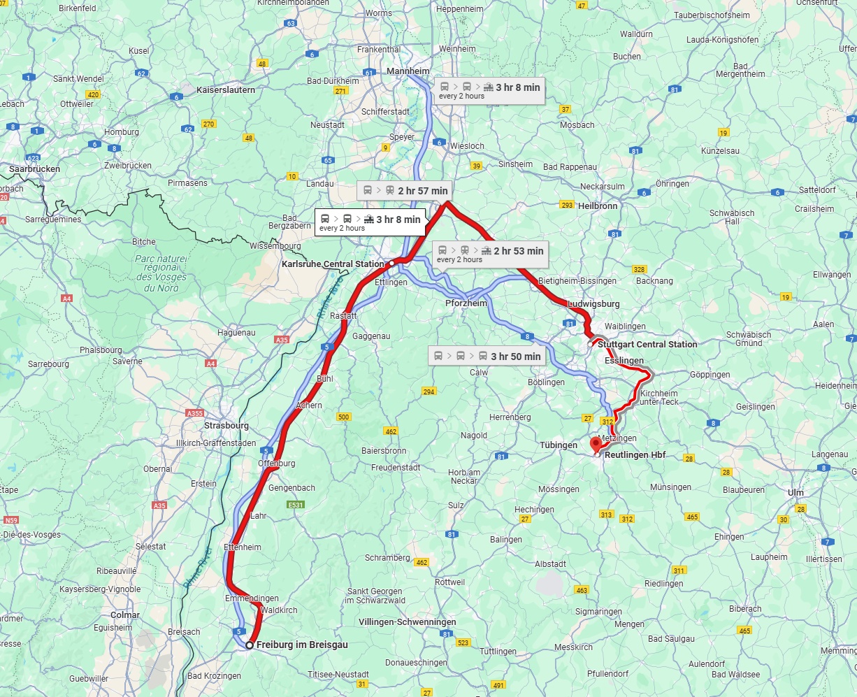 Anreise von Freiburg im Breisgau Zu Reutlingen Über 
