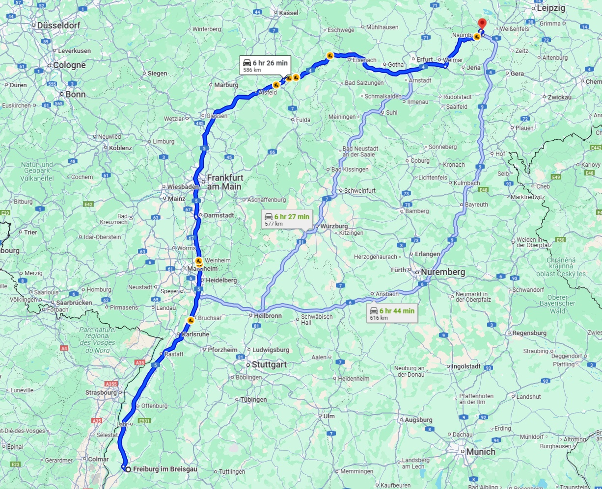 Anreise von Freiburg im Breisgau Zu Saale Über via A5