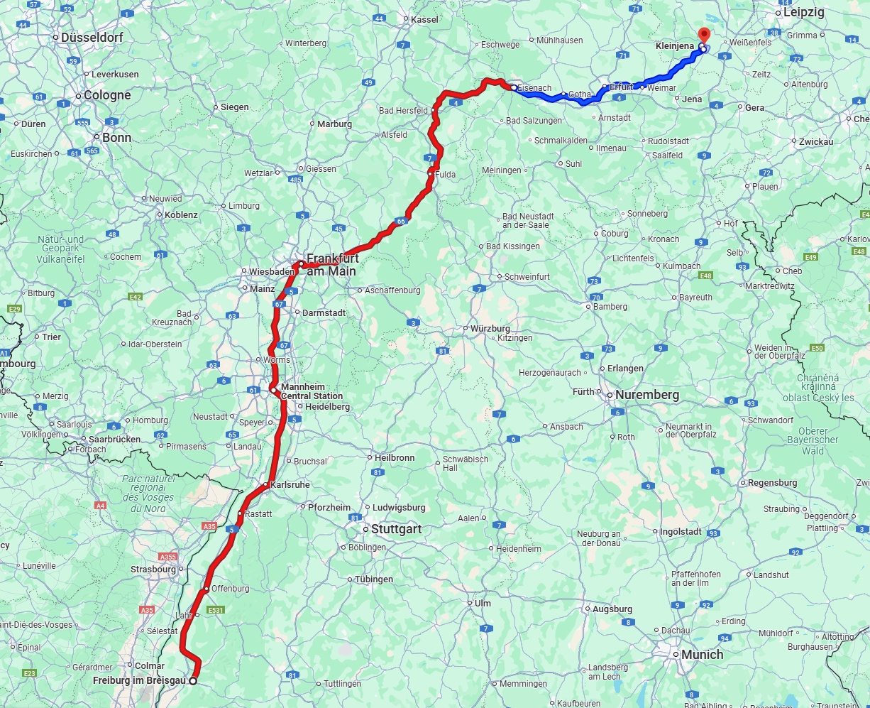 Anreise von Freiburg im Breisgau Zu Saale Über 