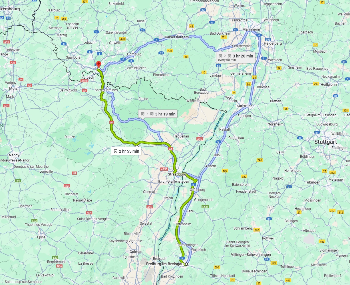 Anreise von Freiburg im Breisgau Zu Saarbrücken Über 