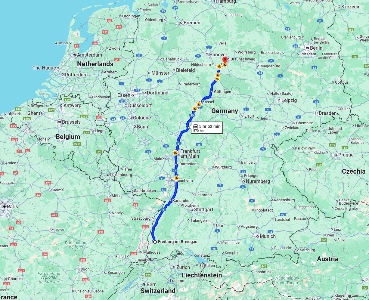Anreise von Freiburg im Breisgau Zu Salzgitter Über via A5