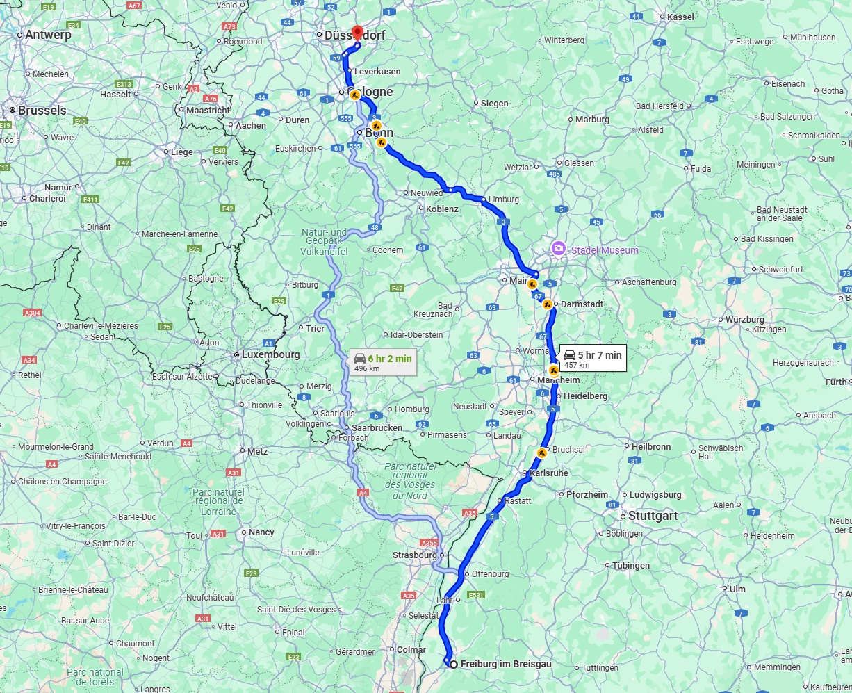 Anreise von Freiburg im Breisgau Zu Solingen Über via A5 and A3
