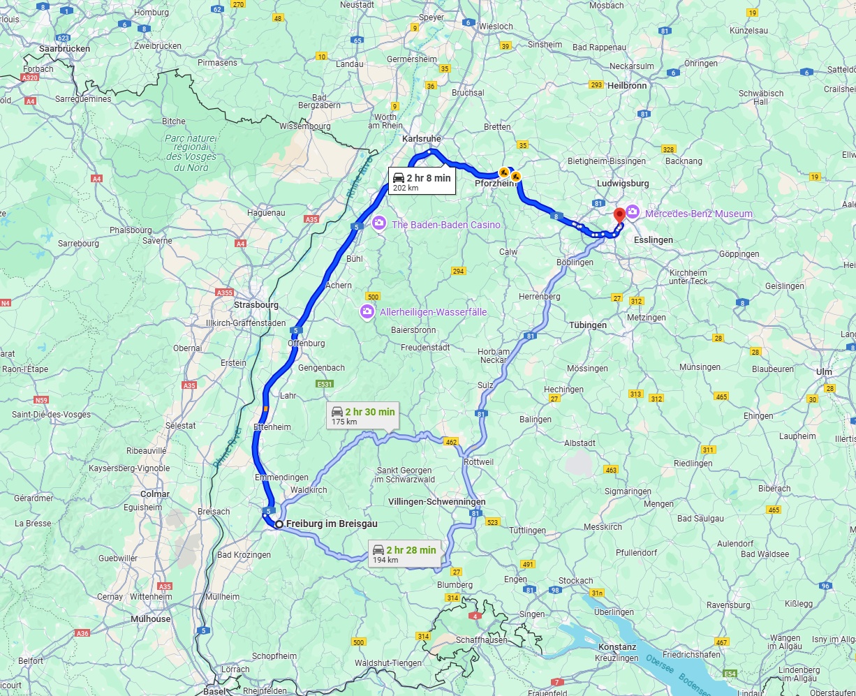 Anreise von Freiburg im Breisgau Zu Stuttgart Über via A5 and A8