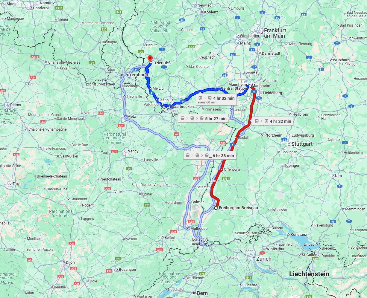 Anreise von Freiburg im Breisgau Zu Trier Über 