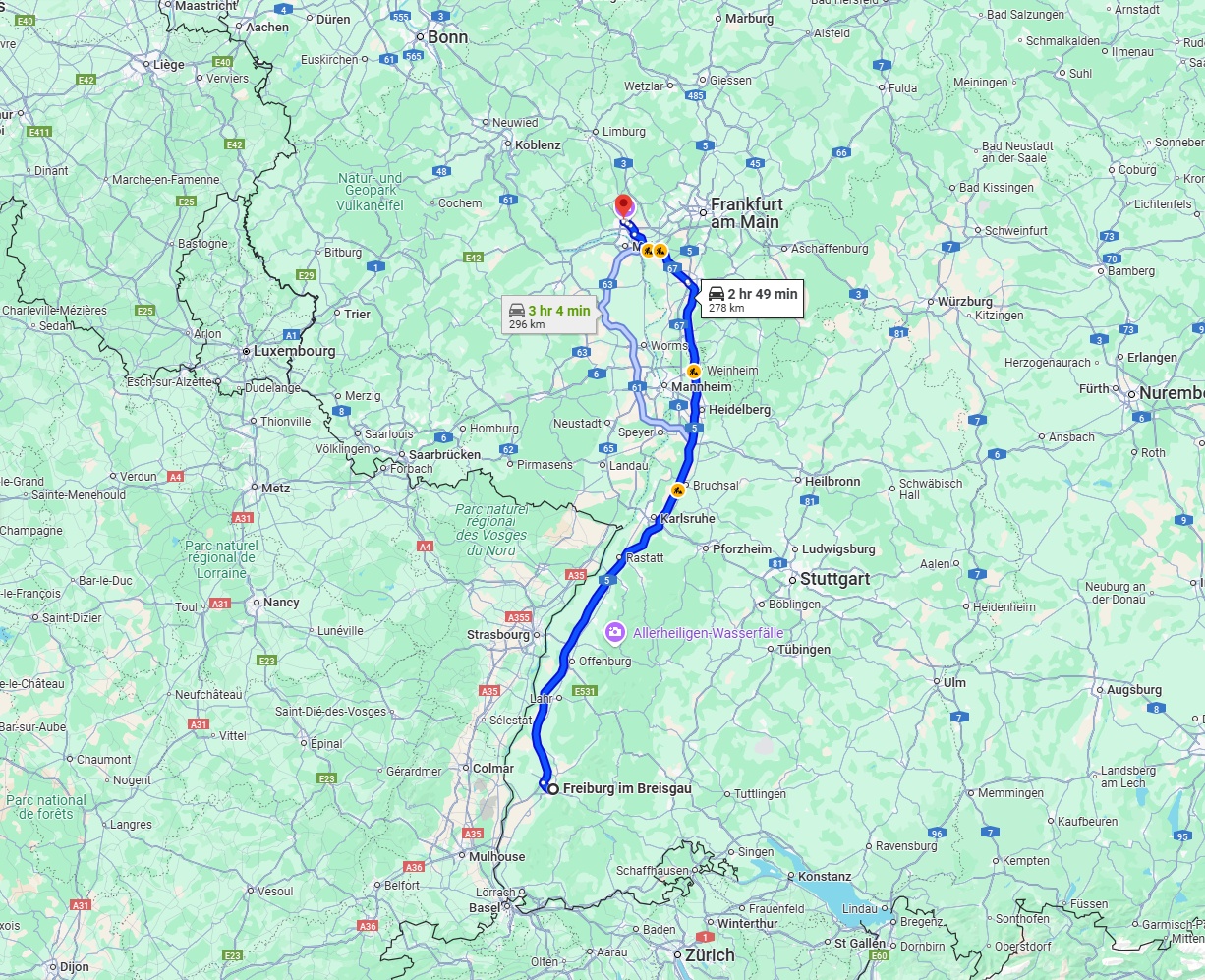 Anreise von Freiburg im Breisgau Zu Wiesbaden Über via A5
