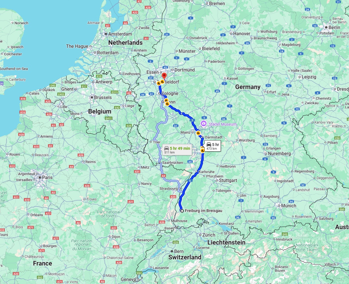 Anreise von Freiburg im Breisgau Zu Wuppertal Über via A5 and A3