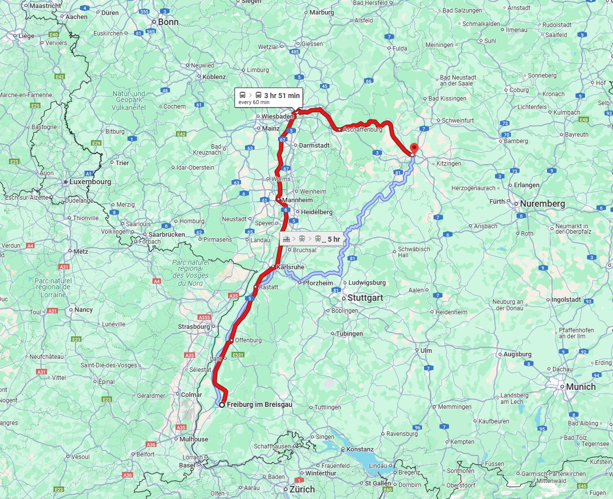 Anreise von Freiburg im Breisgau Zu Würzburg Über 