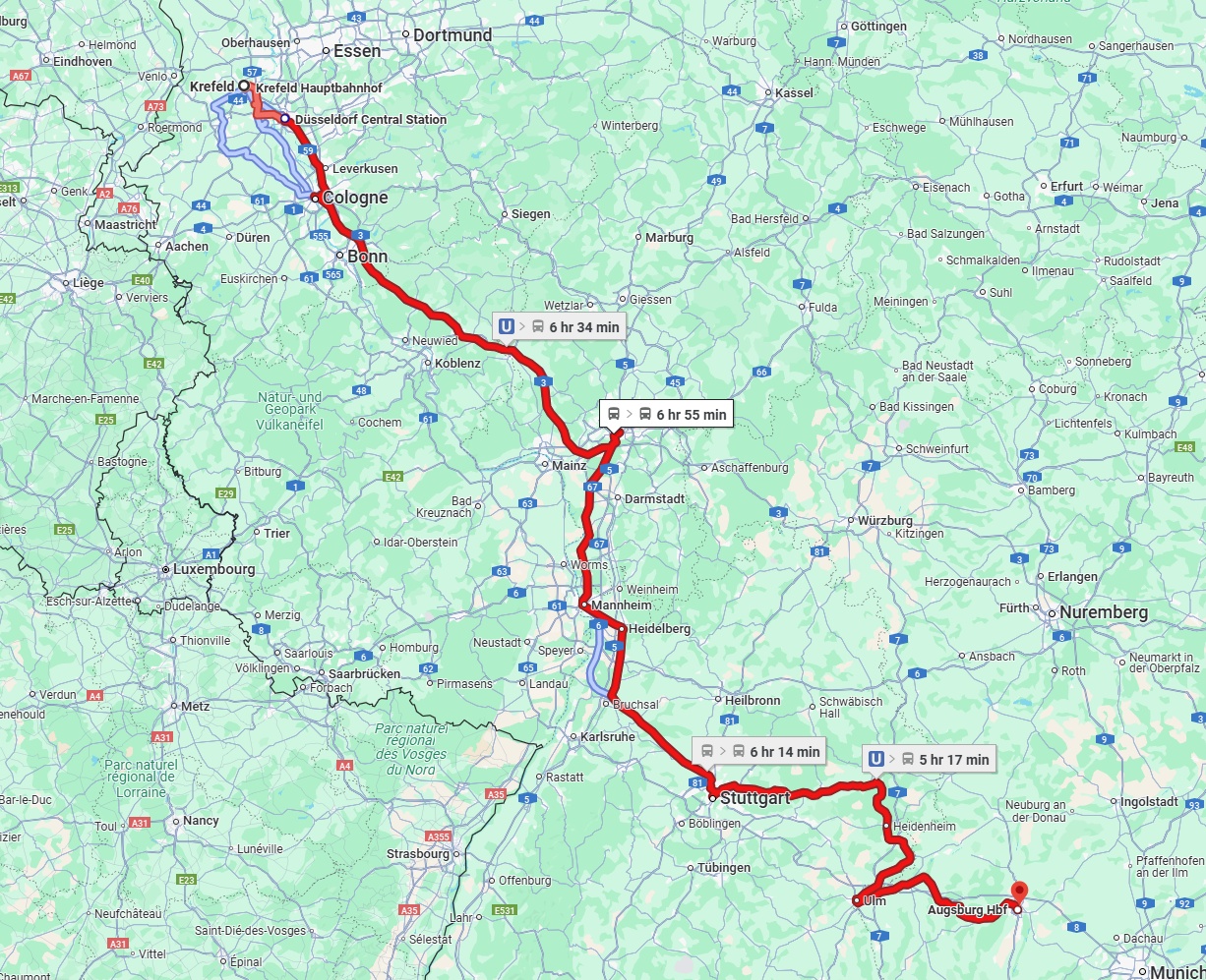 Anreise von Krefeld Zu Augsburg Über 